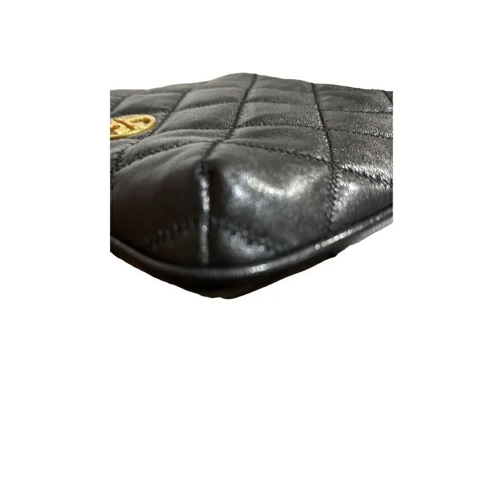 Tory Burch Willa Quilted Leather Shoulder Bag Black Gold Hardware - EUC)
